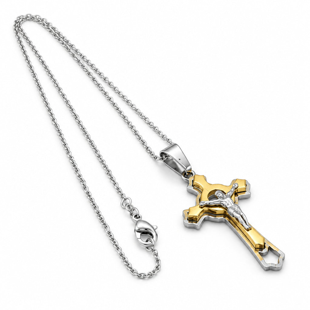Jesus Cross Crucifix Religious Pendant 19" Chain Necklace Cruz Stainless Steel