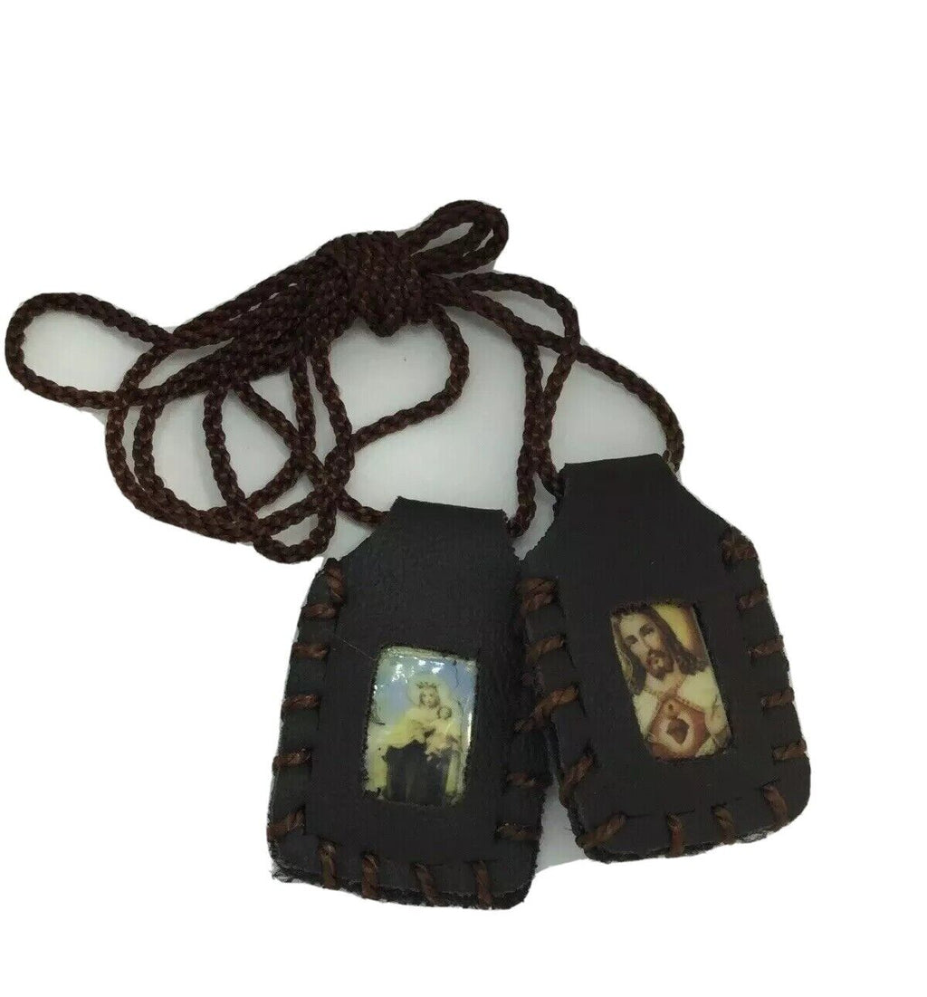 Sacred Heart of Jesus Christ Virgen of Mount Carmel Leather Scapular escapulario
