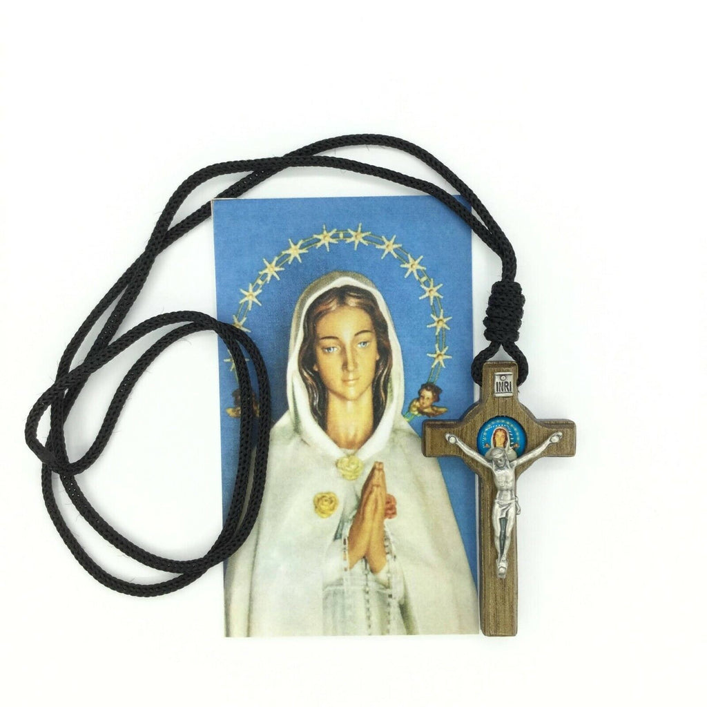 3" Rosa mistica wooden Wood CROSS Crucifix black cord Mystical ROSE CRUZ 🇻🇪 