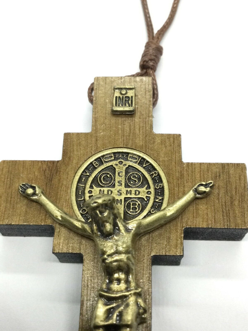 Catholic Religious St Benedict Wooden Crucifix Cross Car Mirror  Cruz St Benito 