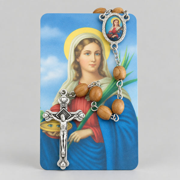 Catholic Rosary Necklace Olive Wood St.Lucy Jerusalem Santa Lucia Rosario