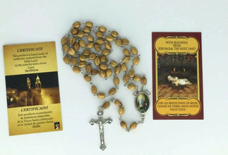 Olive Wood Rosary JERUSALEM Necklace Oval Catholic Our Lady Of Lourdes