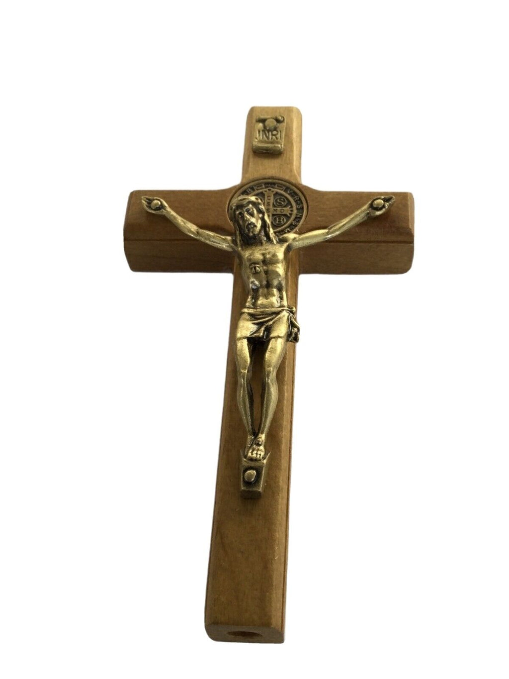 St.Saint Benedict Medal Wood Cross Crucifix Standing  medalla Cruz San Benito