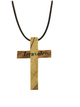Wood Olive Cross Crucifix Pendant Necklace Made in Holy Land Bethlehem Jerusalem