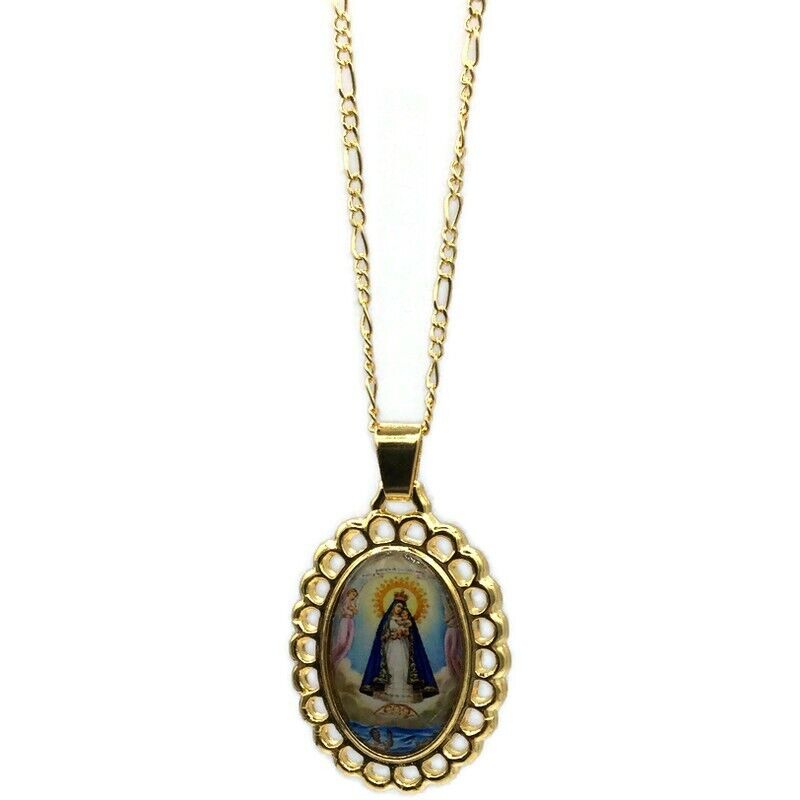Caridad del Cobre Medal Catholic Religious Gold Plated Pendant Necklace Cruz