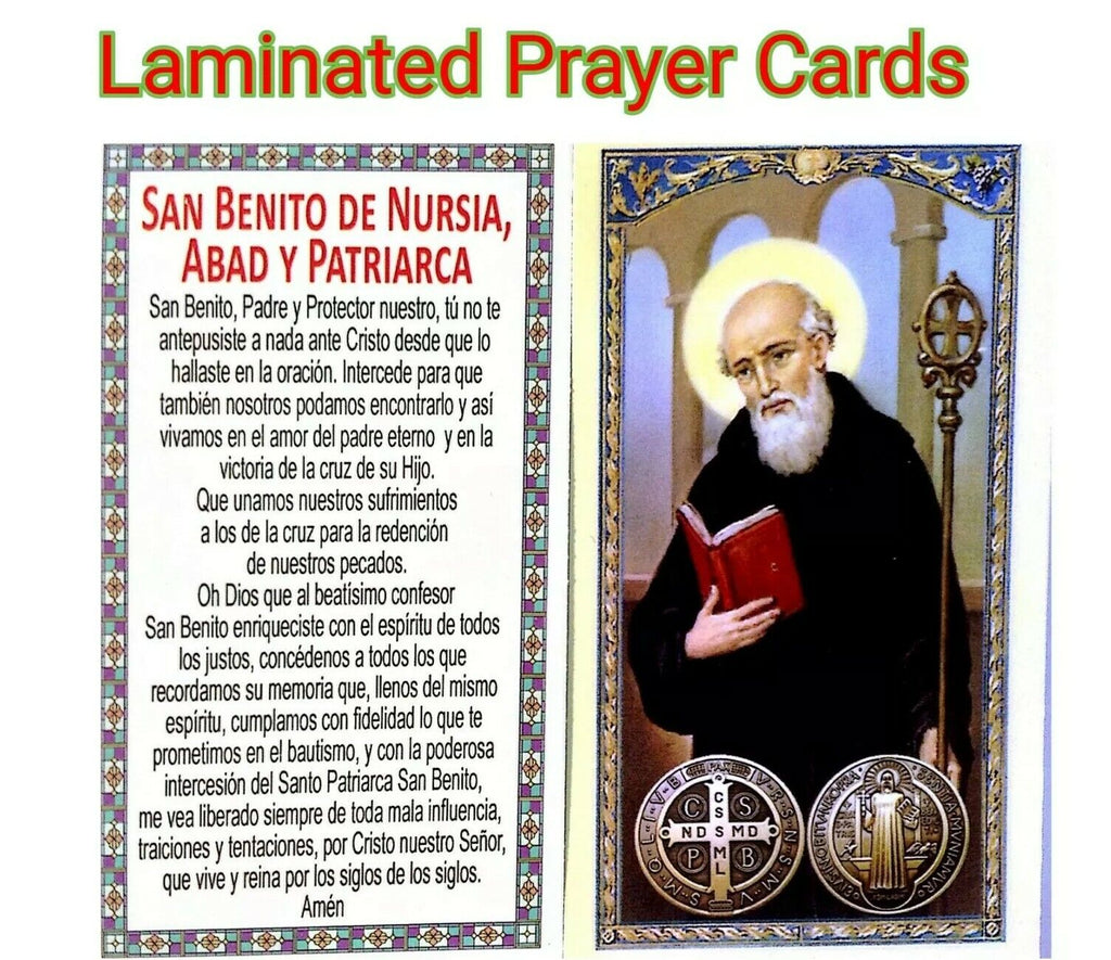 6 San Benito estampa oracion Saint Benedict Laminated Prayer Holy Card Spanish