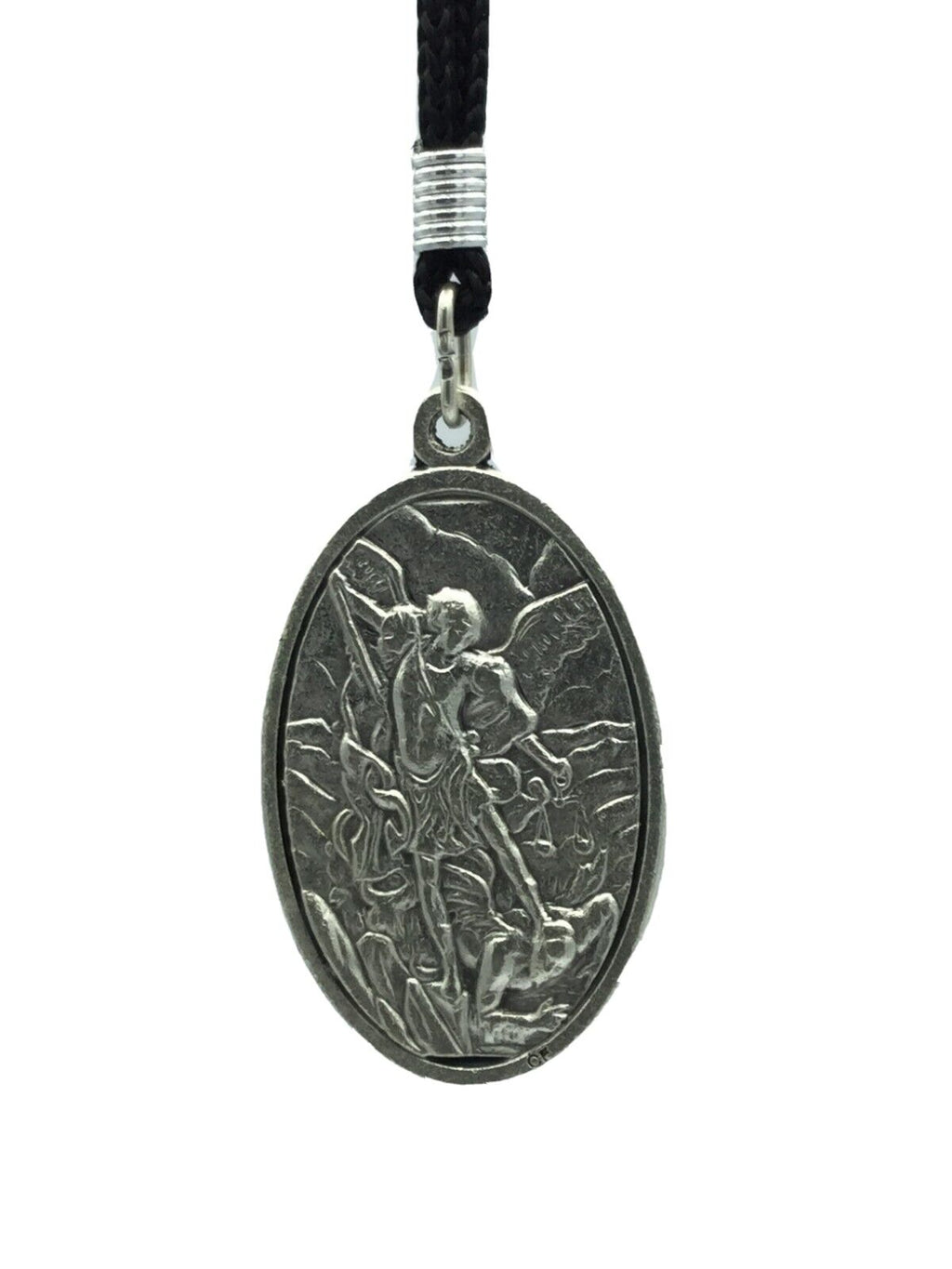  1 3/4" Saint Michael Medal Guardian Angel Pendant Necklace Black Cord Italy 
