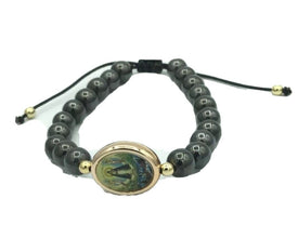 Caridad Del Cobre medal black Hematite Men's Adjustable bracelet  Pulsera María