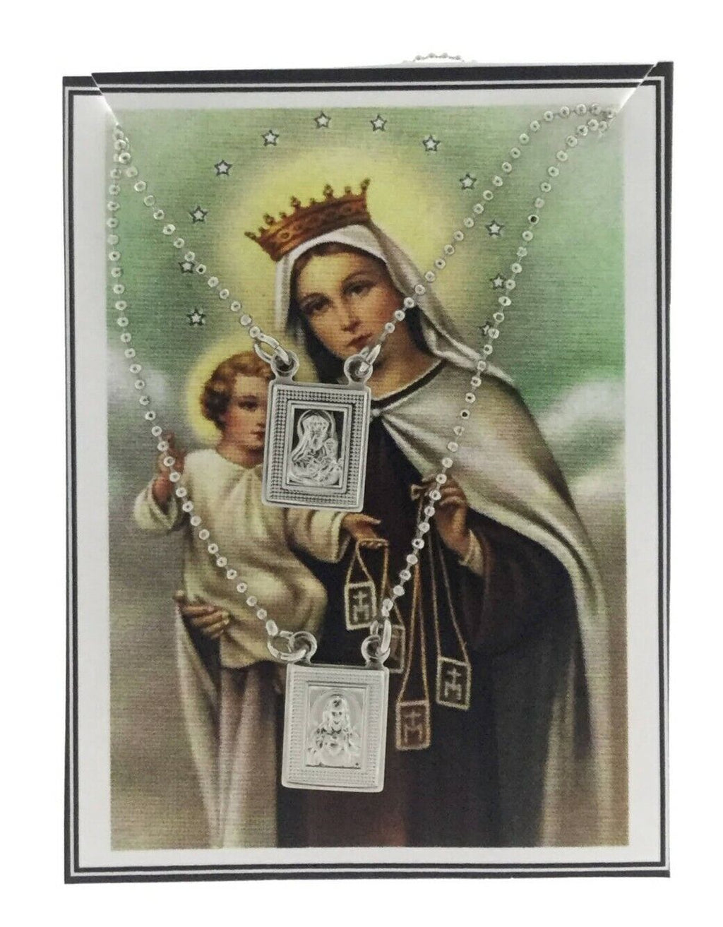 14k Gold Plated Our Lady Mt Carmel & Sacred Heart Jesus  Scapular Necklace S