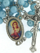 Saint Lucy Santa Lucia Blue Rosary Necklace Catholic Medal Eye Protection