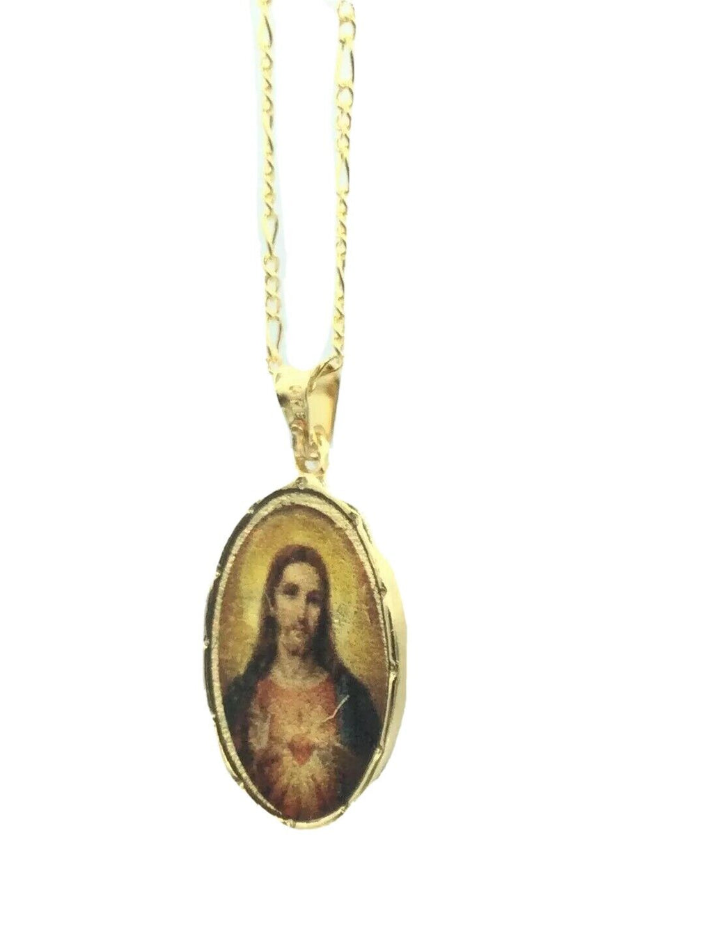 Sacred Heart of Jesus Sagrado Corazon Medal 18K Gold Plated with 20 inch Chain