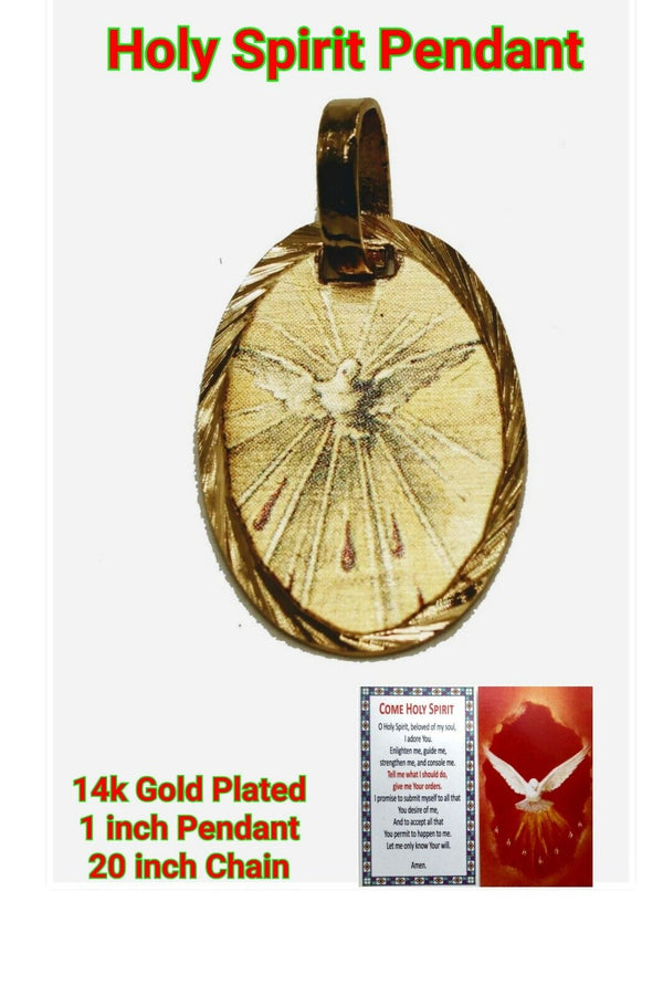 18k Gold Plated Holy Spirit Medal dove Espíritu Santo Confirmation Necklace 