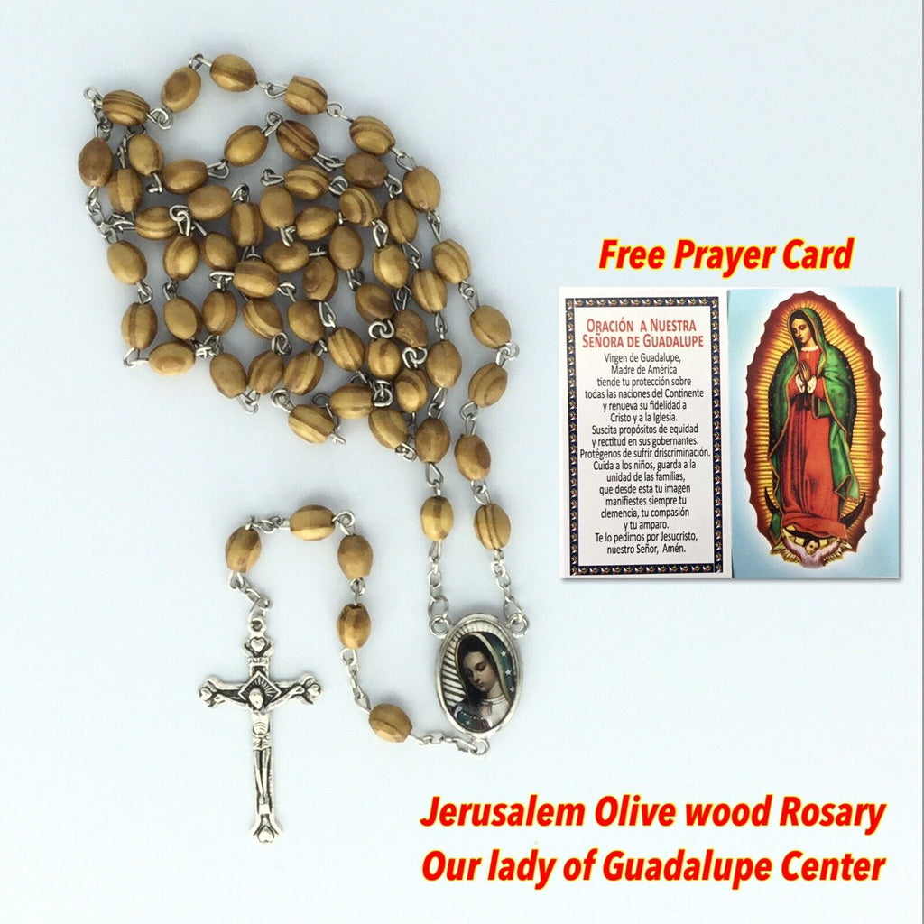 Olive Wood Rosary JERUSALEM Necklace Oval Catholic Virgen De Guadalupe México