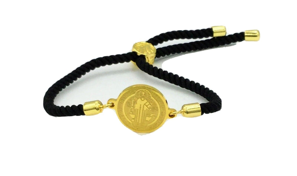 Saint St Benedict Bracelet Adjustable black Cord Medal Pulsera negra  San Benito