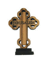 2 Inch Olive Wood Jesus crucifix Table Standing Budded Cross JERUSALEM Gift Holy