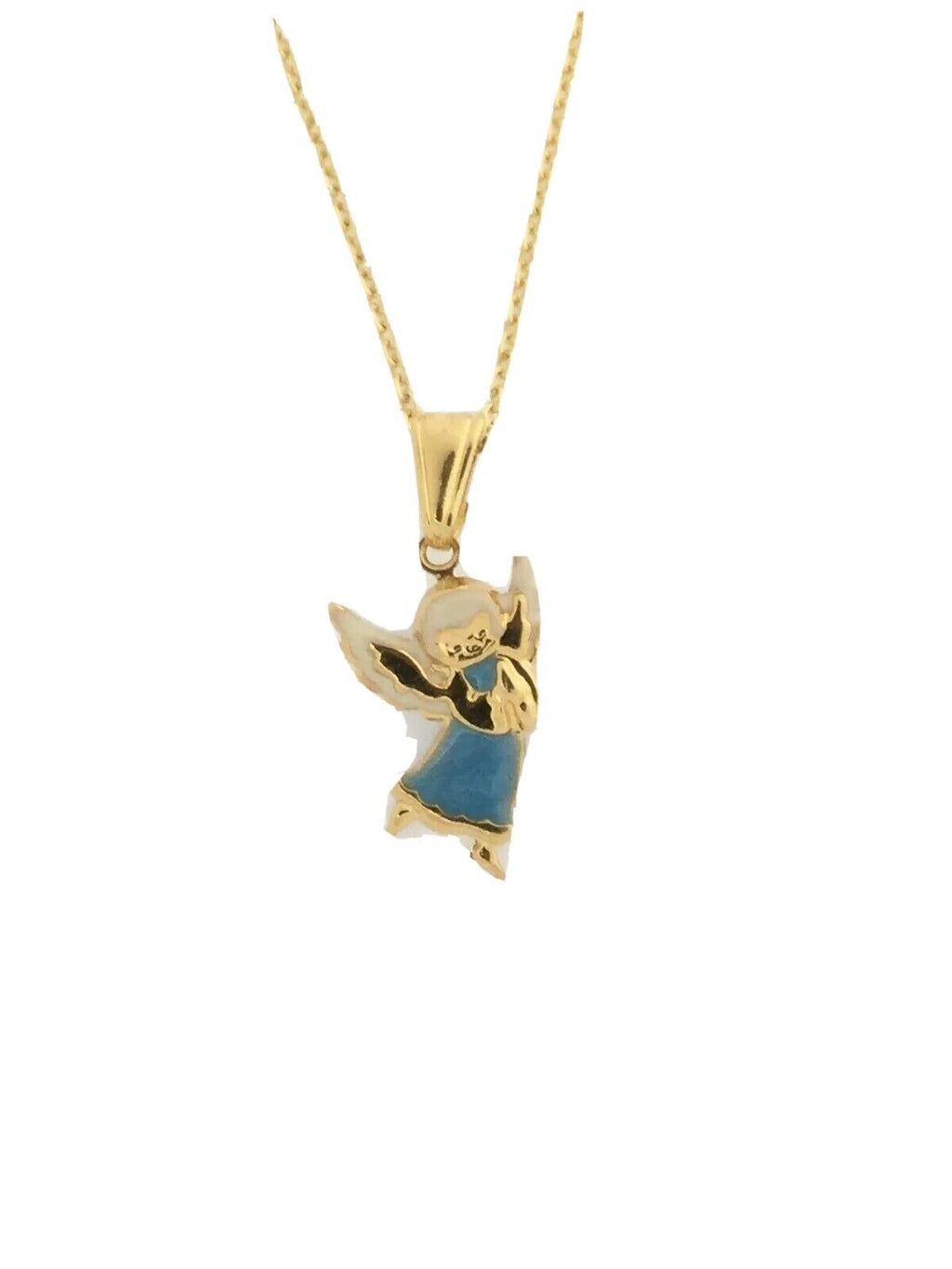 14K Gold Plated Praying Angel Pendant Charm Necklace Baby Kids Blue 16” Chain