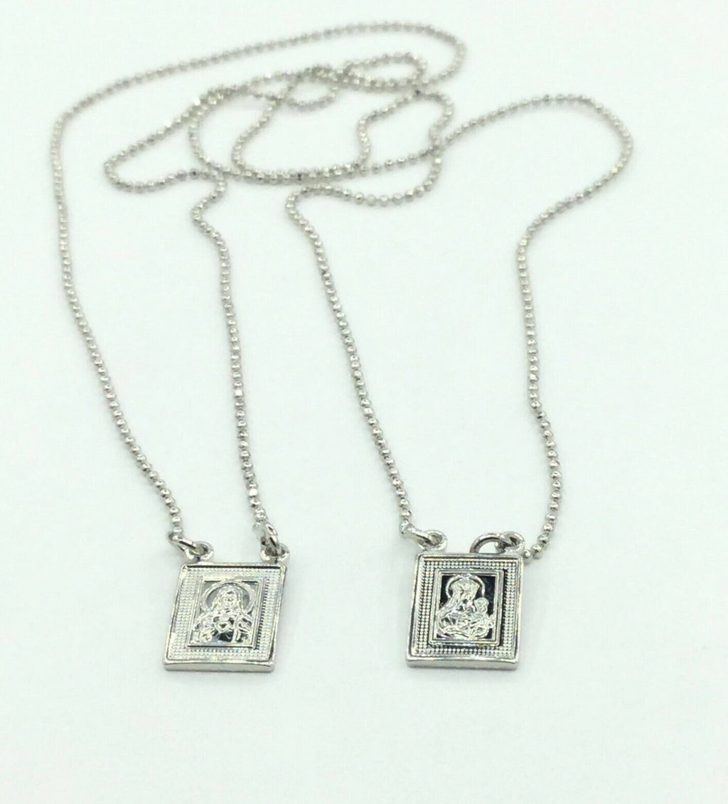 14k Gold Plated Our Lady Mt Carmel & Sacred Heart Jesus  Scapular Necklace S