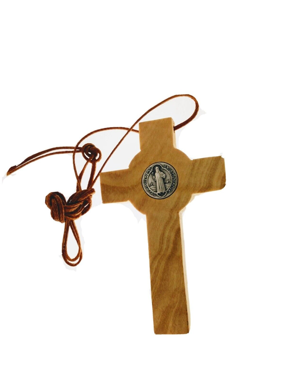 3" St Saint Benedict Crucifix Cross Olive Wood Catholic cord Necklace Excorsismo