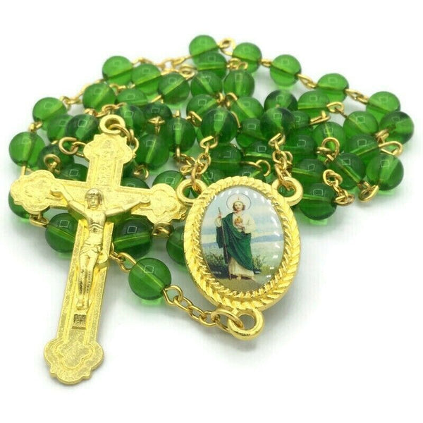 St.Saint Jude Green Catholic  Rosary Necklace San Judas Rosario Oración Prayer G