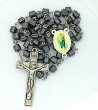 Saint Jude Rosary Hematite San Judas Necklace with Case Cross Jesus Catholic 22