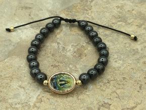 Caridad Del Cobre medal black Hematite Men's Adjustable bracelet  Pulsera María