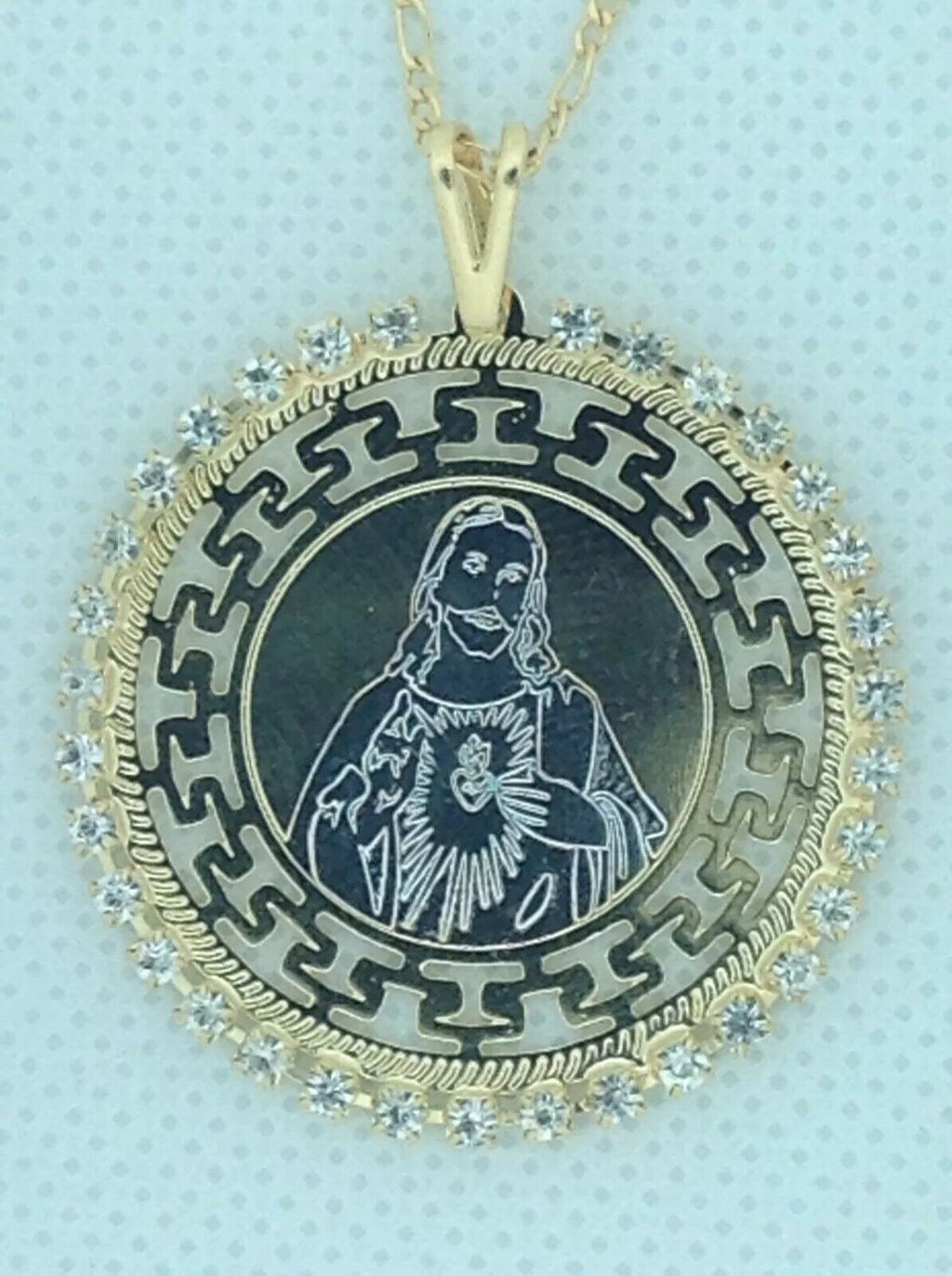 18k Gold Plated Sacred Heart of Jesus Christ Medal Catholic Pendant Necklace 20"