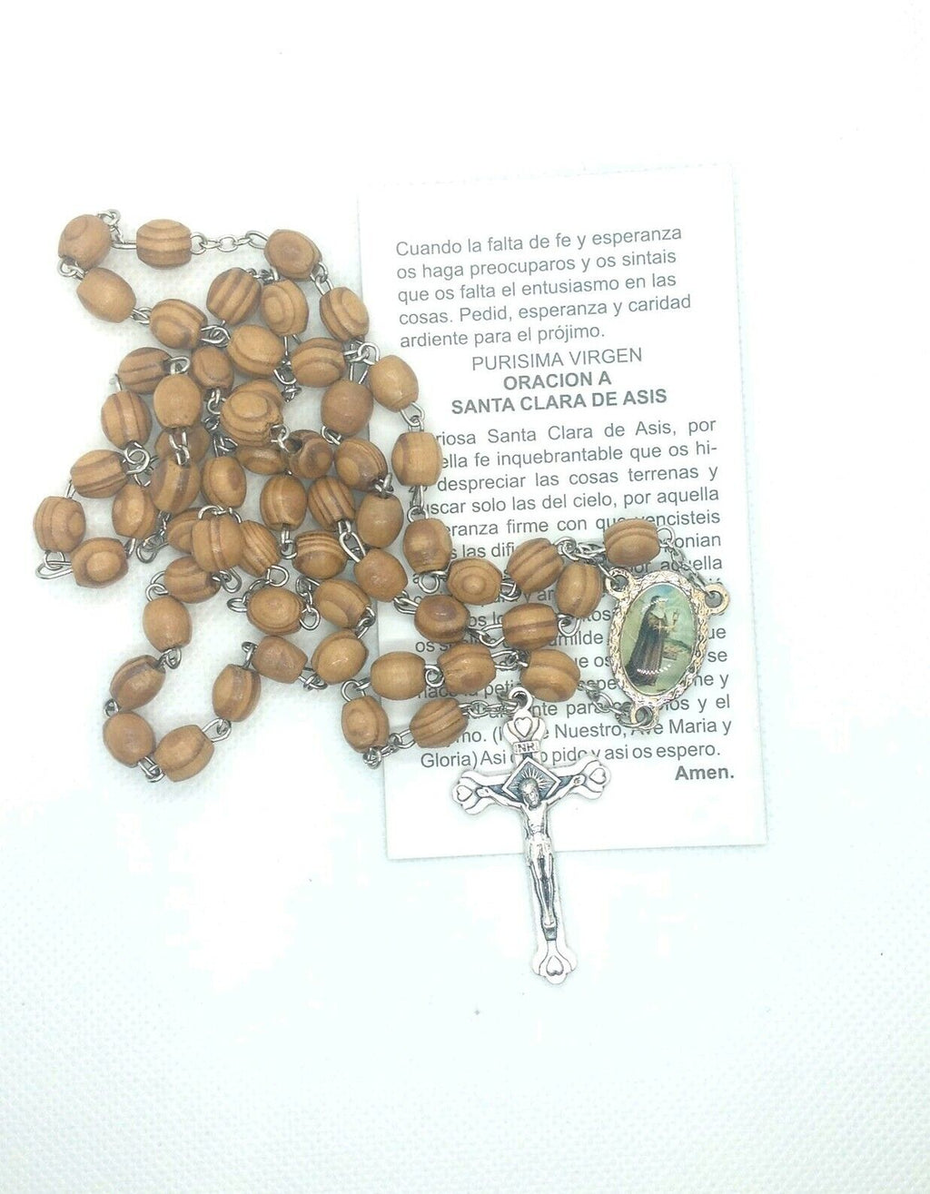 Saint Clare olive Wood Rosary Sacred Beads Jerusalem Necklace Oval Catholic Mary