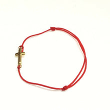 Pulsera De La CRUZ  Hilo Rojo Ajustable red cord Bracelet Cross Gold Plated 