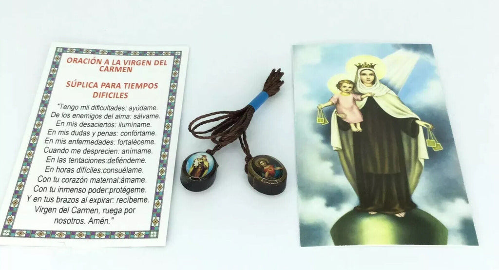 Sacred Heart of Jesus Christ Virgen of Mt. Carmel Wood Scapular escapulario Mary