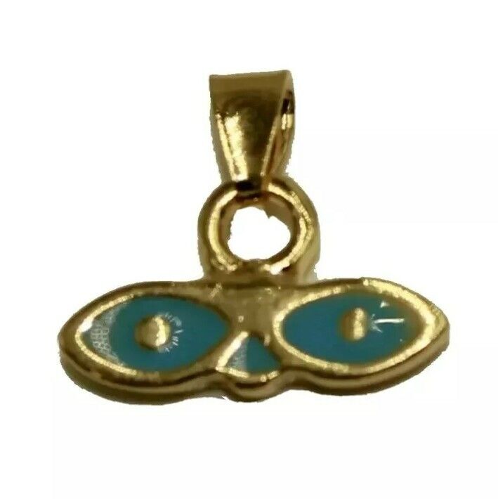 Saint Lucy Eye Pendant 18k Gold Plated with 20" chain Santa Lucia Charm blue New