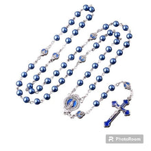 Catholic Virgin Mary Chain Rosary 6mm Blue Glass Pearl Beads Rosario Women