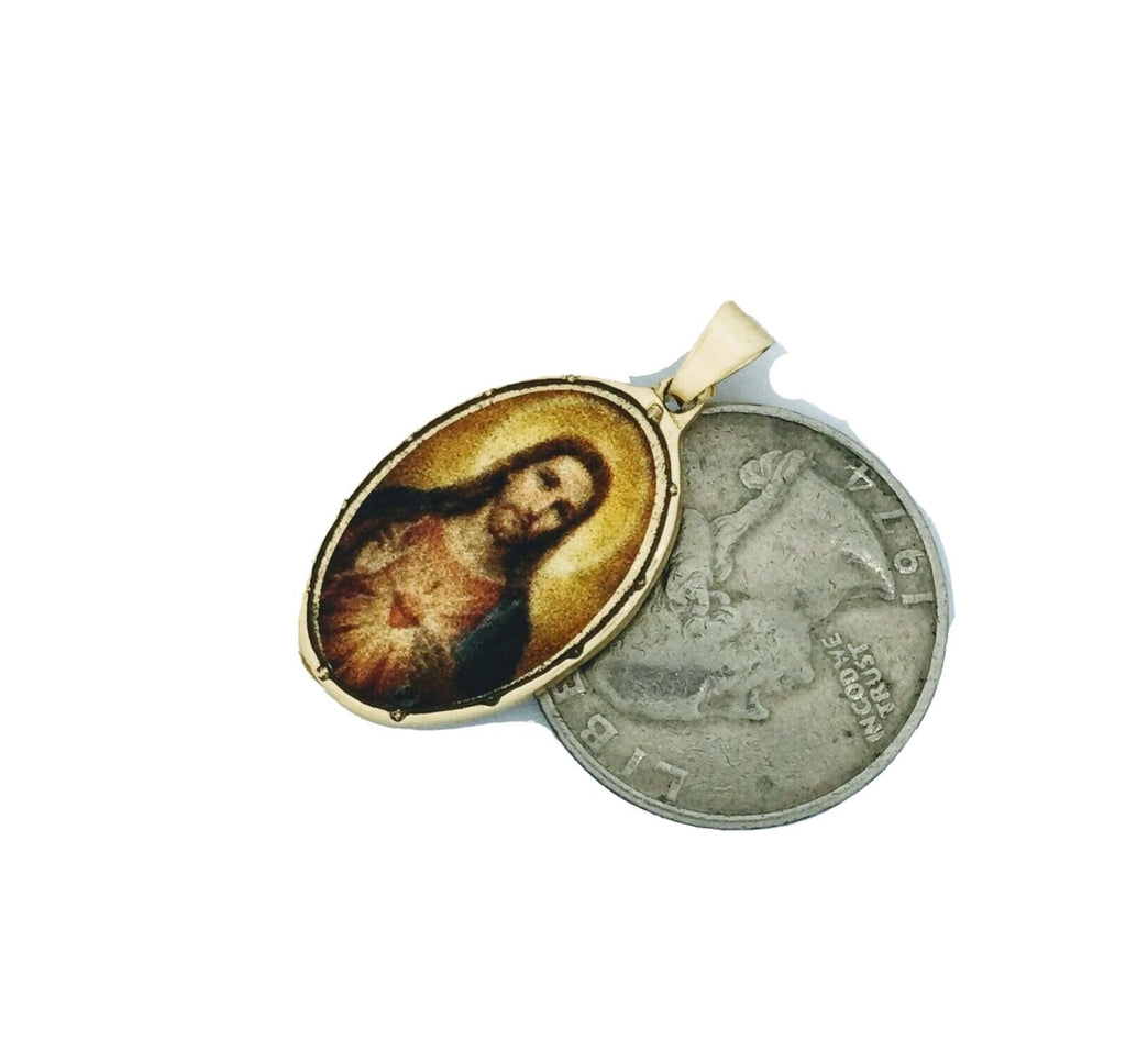 Sacred Heart of Jesus Sagrado Corazon Medal 18K Gold Plated with 20 inch Chain