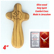 Olive Wood Comfort Cross Holding Cross engraved Holy Spirit Jerusalem Handmade