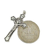 Saint St Benedict Medal Crucifix Cross Silver Plated Pendant Necklace 17