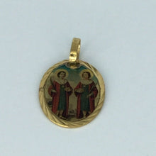 18k  Religious Medal Gold Plated Pendant Saint Cosmas & Damian Necklace Catholic