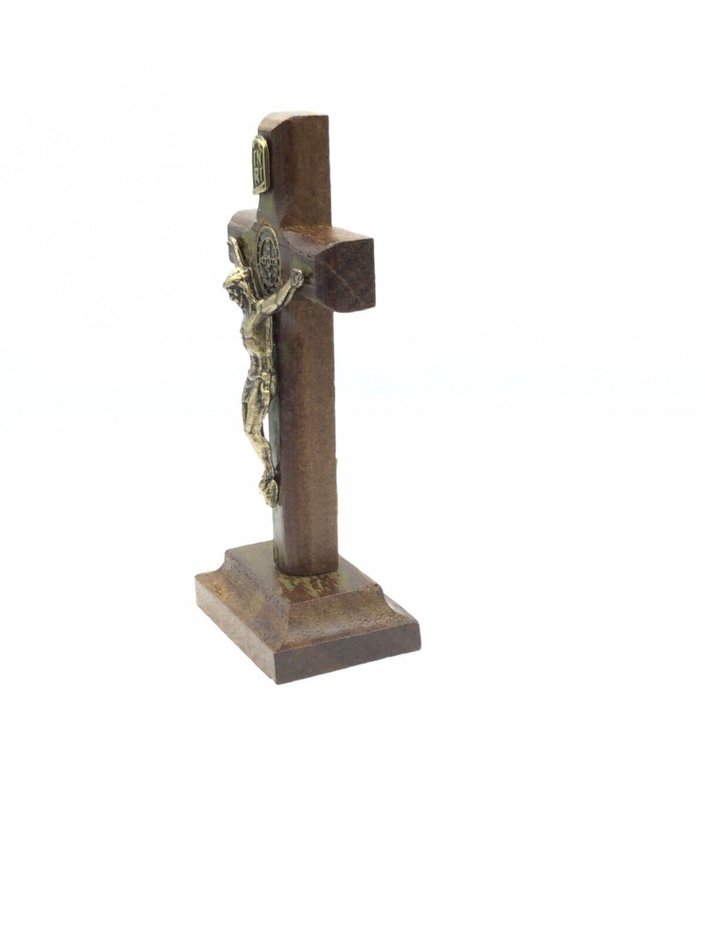 St.Saint Benedict Medal Wood Cross Crucifix Standing Cruz Medalla San Benito 3"