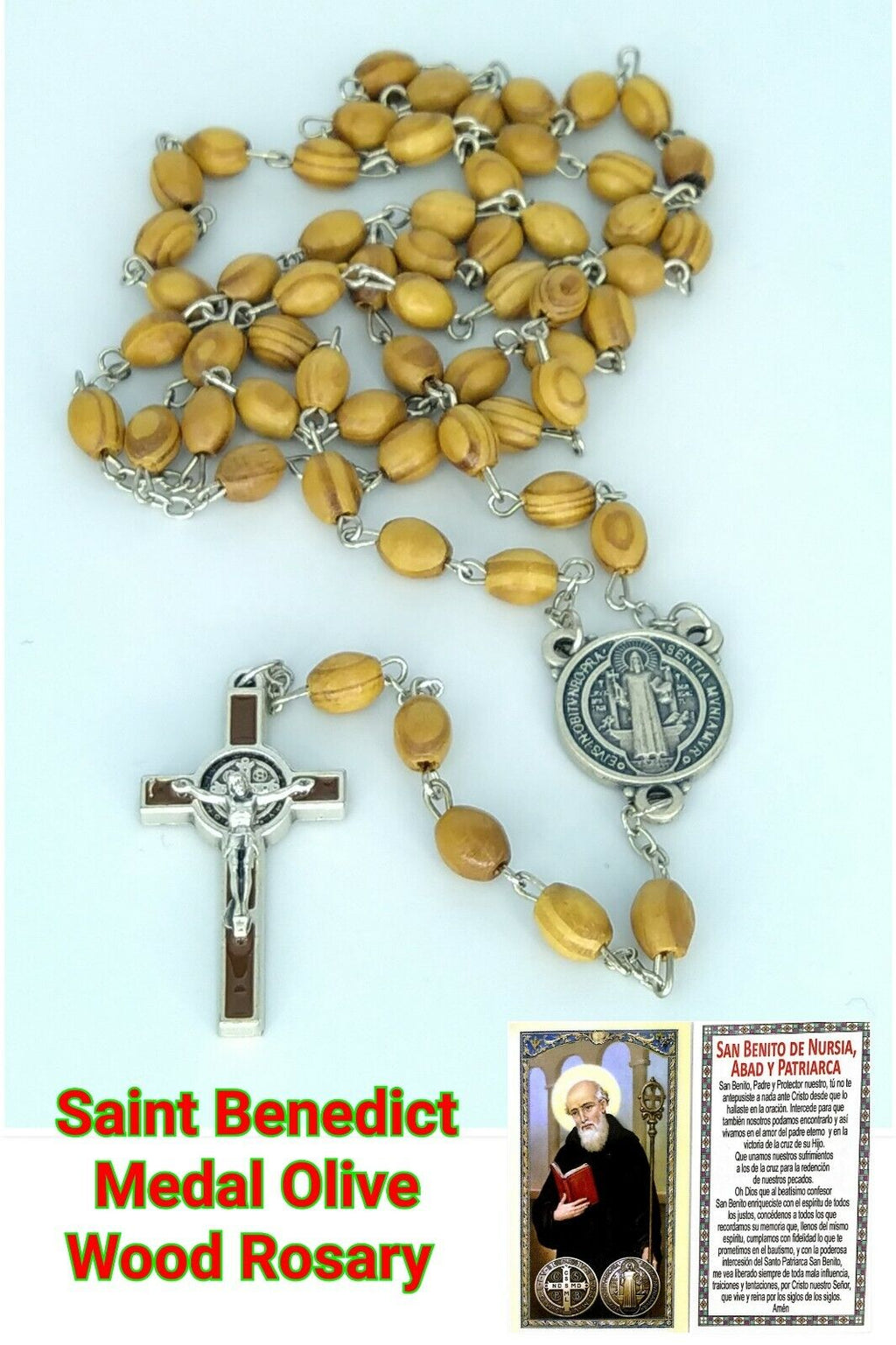 OLIVE WOOD St.Saint Benedict medal Cross Jerusalem Rosary Medalla de San Benito 