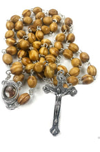 Genuine Olive Wood Beads Rosary Beaded Necklace Catholic Cross Holy Soil Medal 