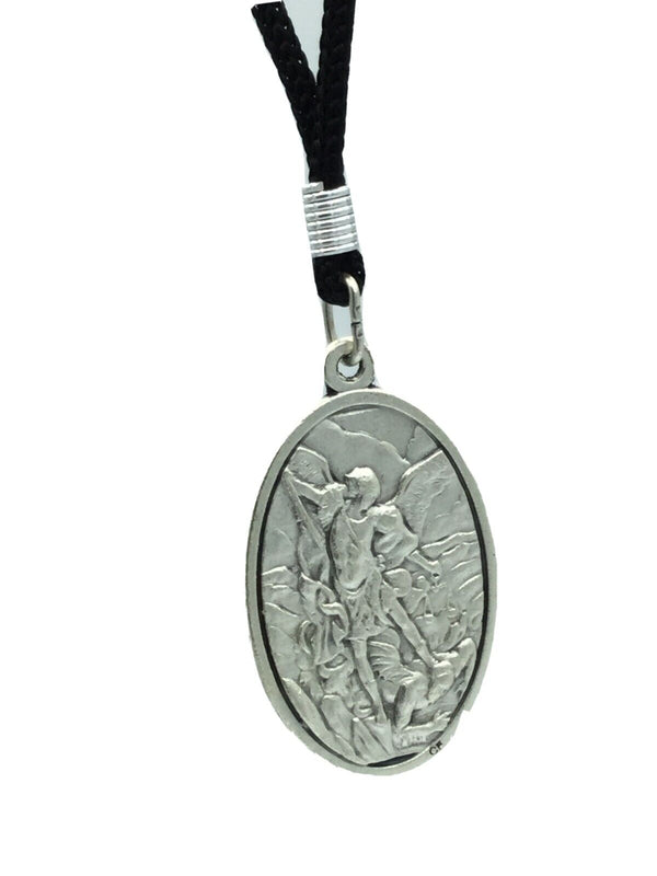  1 3/4" Saint Michael Medal Guardian Angel Pendant Necklace Black Cord Italy 