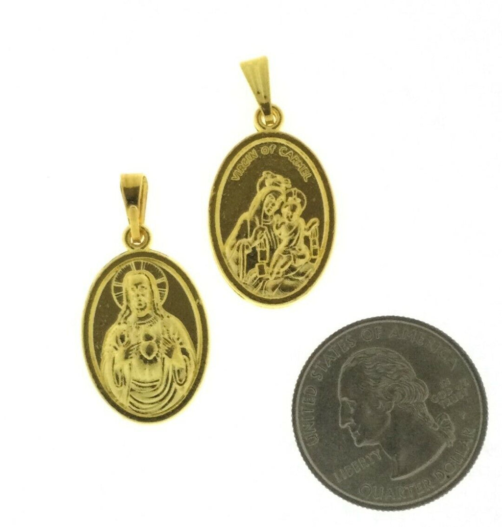 Pack of 3 Heart of Jesus & Virgin of Mt.Carmel Gold tone Scapular Medals & Pray