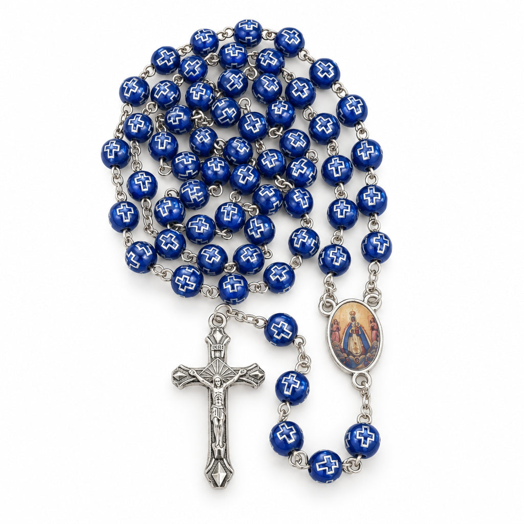 Virgen De REGLA ROSARIO Lady Of Regla Catholic Blue ROSARY Necklace Mary Yemaya 