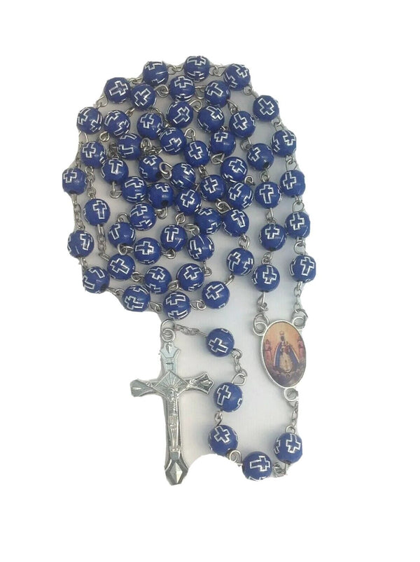 Virgen De REGLA ROSARIO Lady Of Regla Catholic Blue ROSARY Necklace Mary Yemaya 
