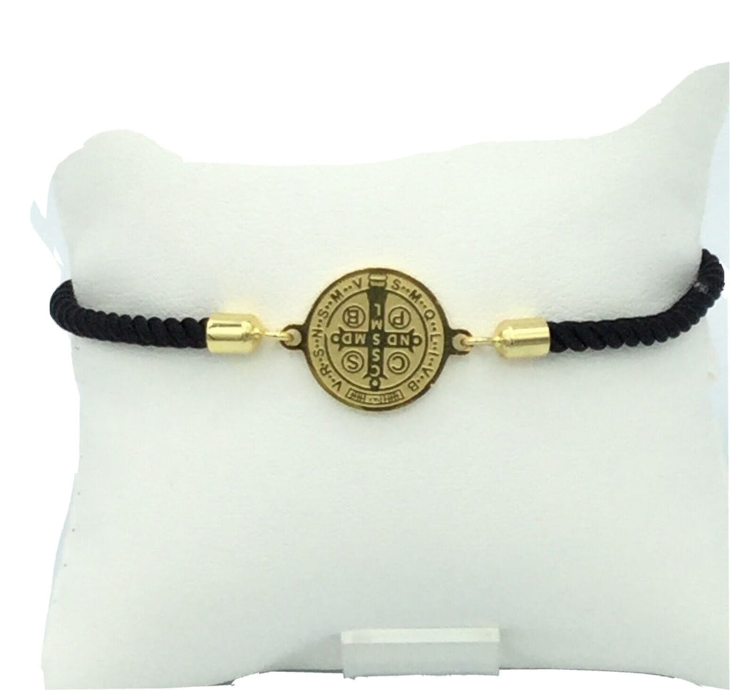 Saint St Benedict Bracelet Adjustable black Cord Medal Pulsera negra  San Benito