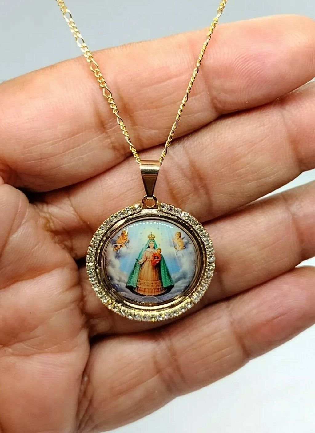 Virgin Caridad del Cobre Pendant Necklace 18K Gold Plated Chain "20 Inches" CUBA