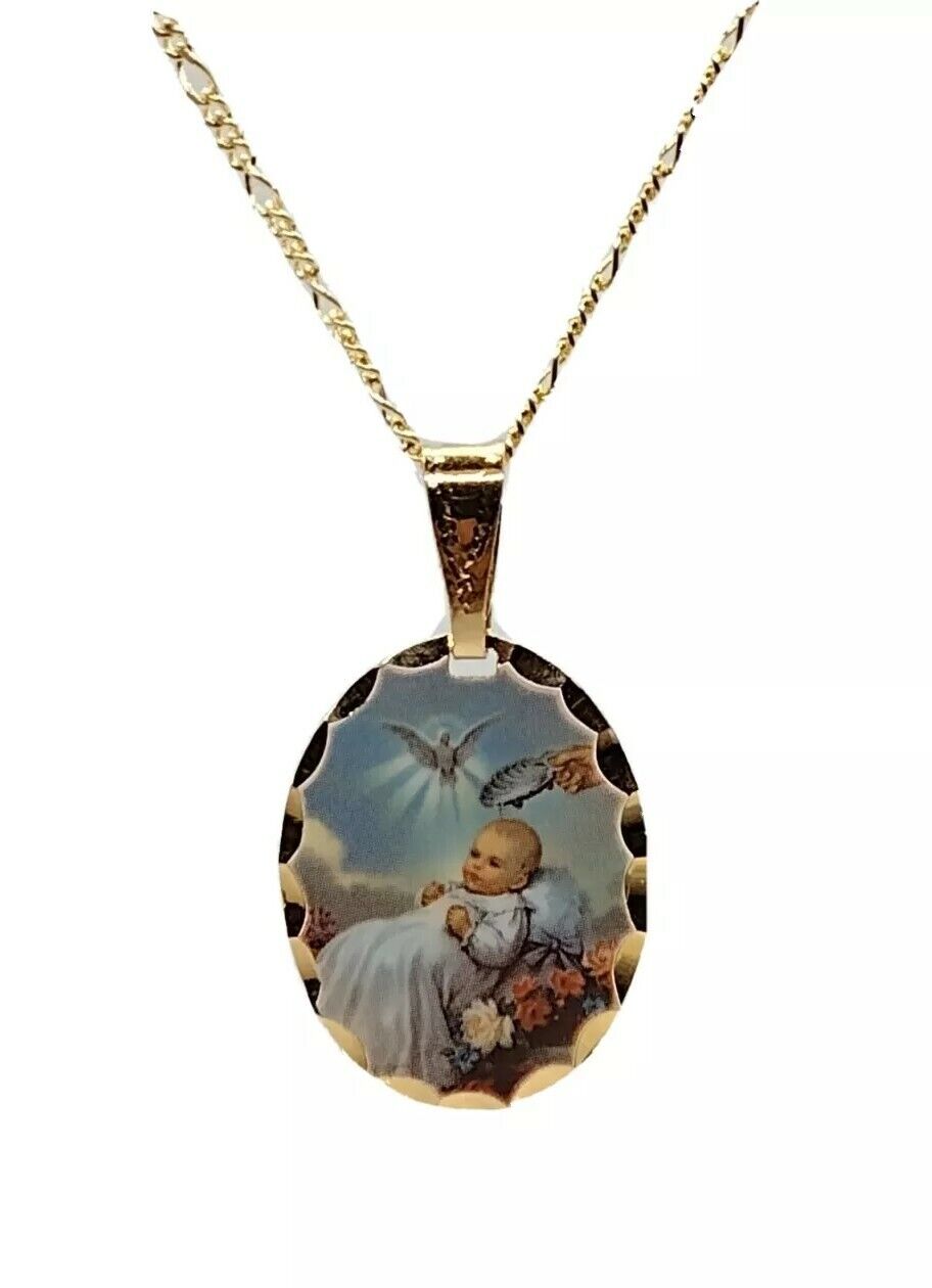 Baptism Gift Medal 14k Gold Plated with 16 inch Chain  Regalo Bautizo Medalla 