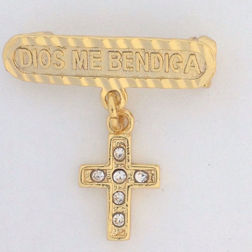 18k GOLD PLATED NEWBORN Baby Gift CROSS Pin Protection  Dios ME Bendiga Blessing