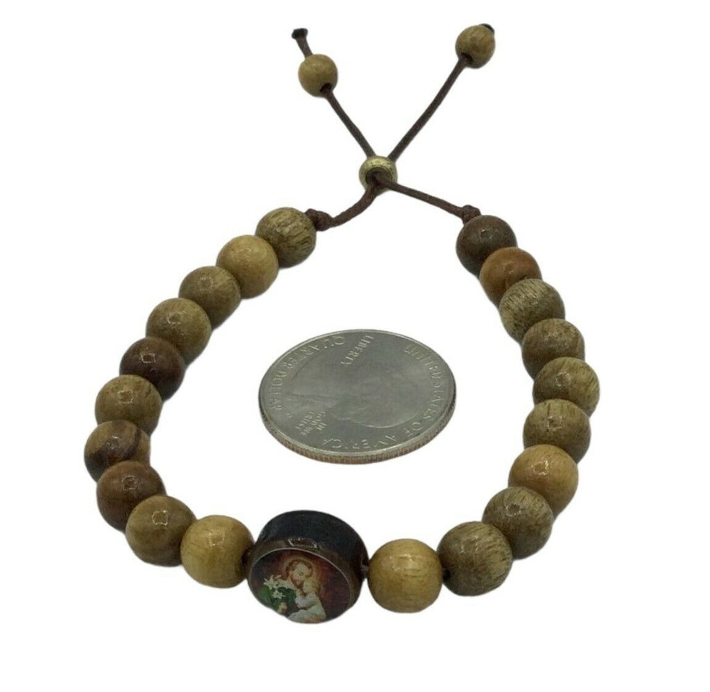 Saint Joseph wooden Bracelet Adjustable Men's Women Brown Pulsera de San Jose 