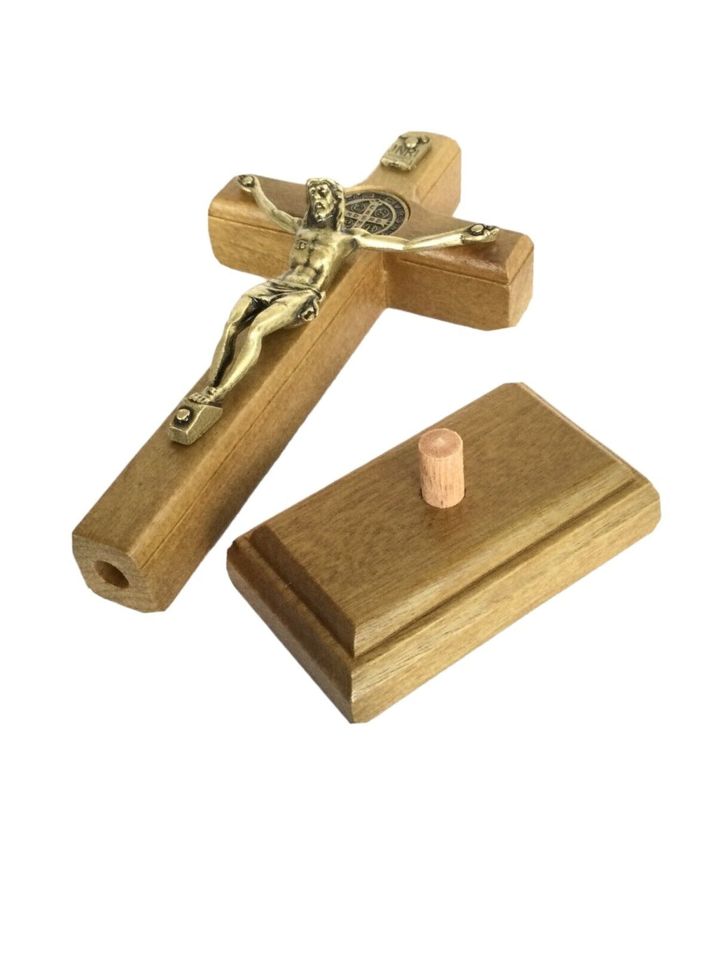 St.Saint Benedict Medal Wood Cross Crucifix Standing  medalla Cruz San Benito