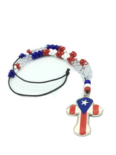 Puerto Rico Flag Cross Hanging Necklace Beads Cross Pendant Charm Silver Plated