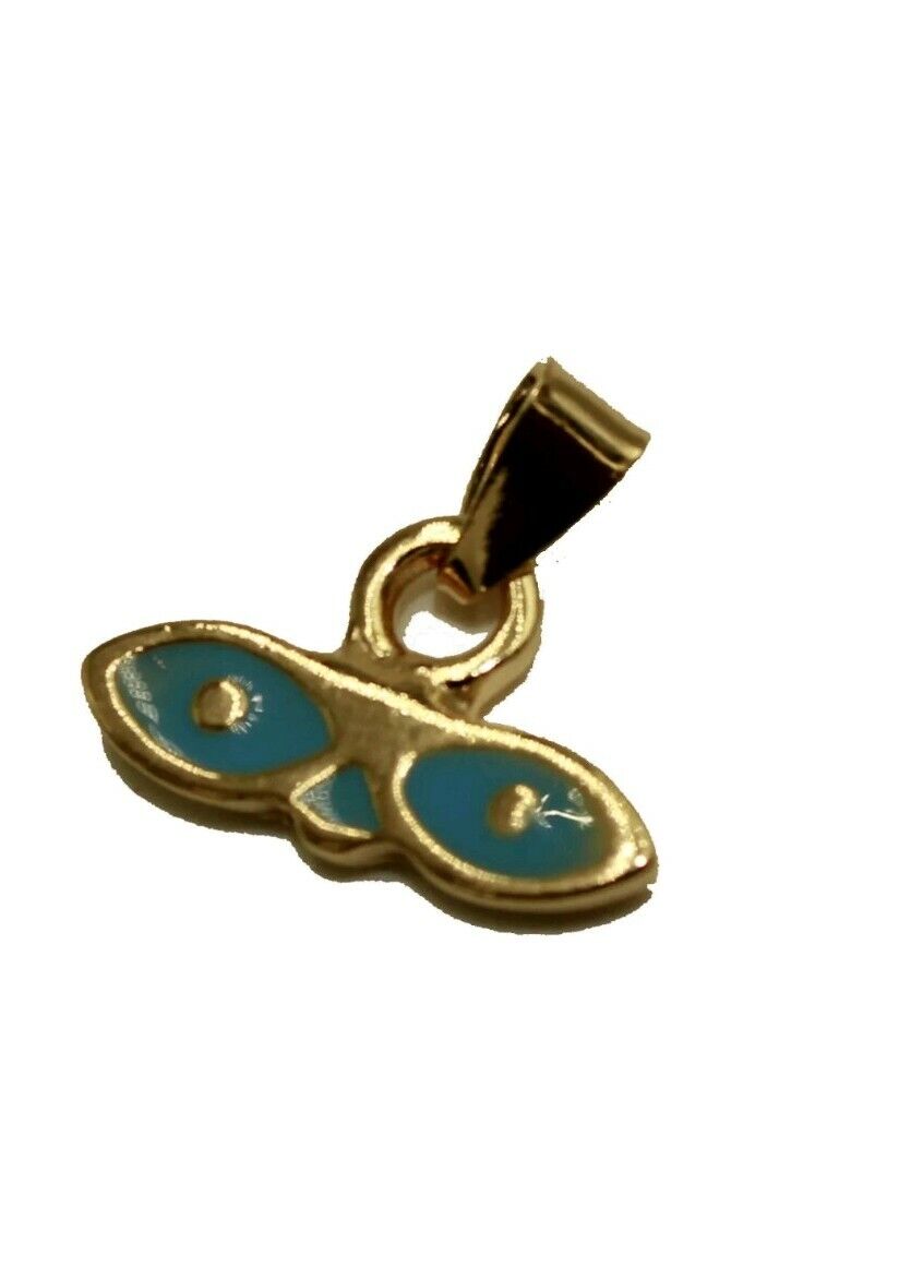 Saint Lucy Eye Pendant 18k Gold Plated with 20" chain Santa Lucia Charm blue New